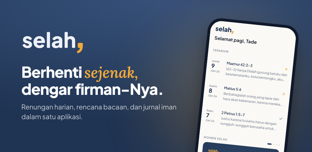 Tampilan aplikasi selah, berisi daftar renungan harian